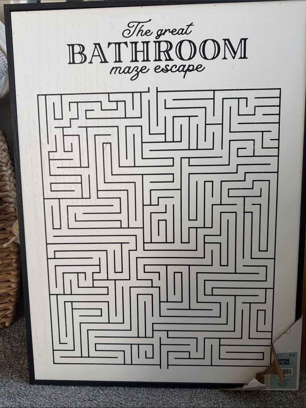 Bathroom Maze Escape Wall Art Print - White and Black